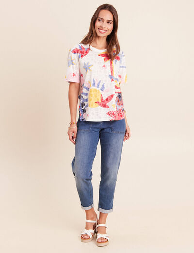 T-shirt ample col rond manches courtes blanc femme