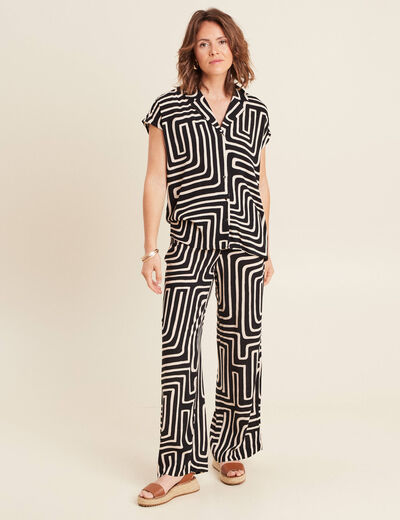 Chemise crêpe manches courtes noir femme