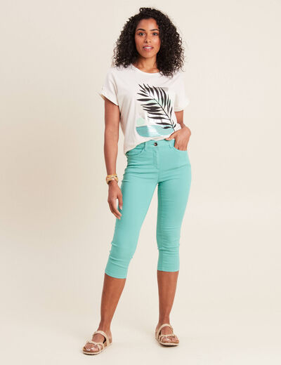 Pantacourt droit taille standard vert émeraude femme