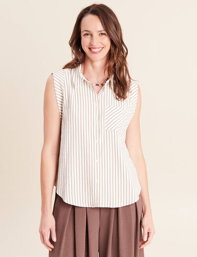 Chemise sans manches col chemise fluide taupe femme