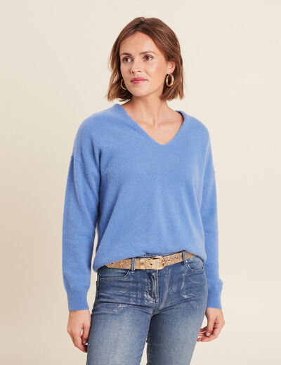 Pull en cachemire col v bleu violet femme