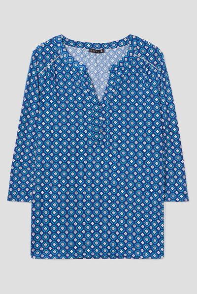T-shirt manches 3/4 bleu foncé femme