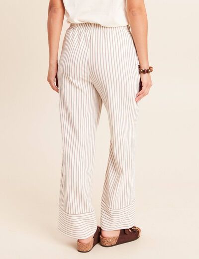Pantalon large taille haute taupe femme