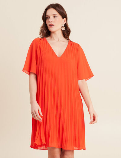 Robe droite plissée orange foncé femme