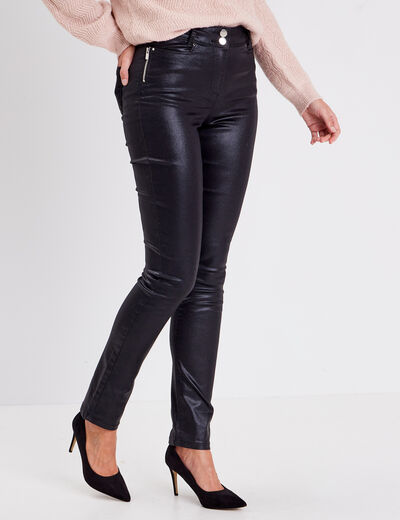 Pantalon ajusté enduit noir femme