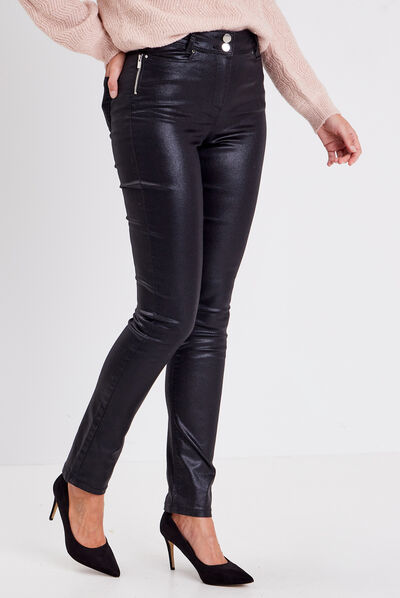 Pantalon ajusté enduit noir femme