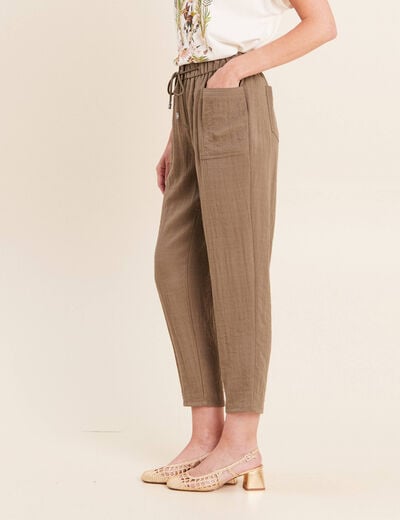 Pantalon mom 7/8&egrave;me en coton vert kaki femme