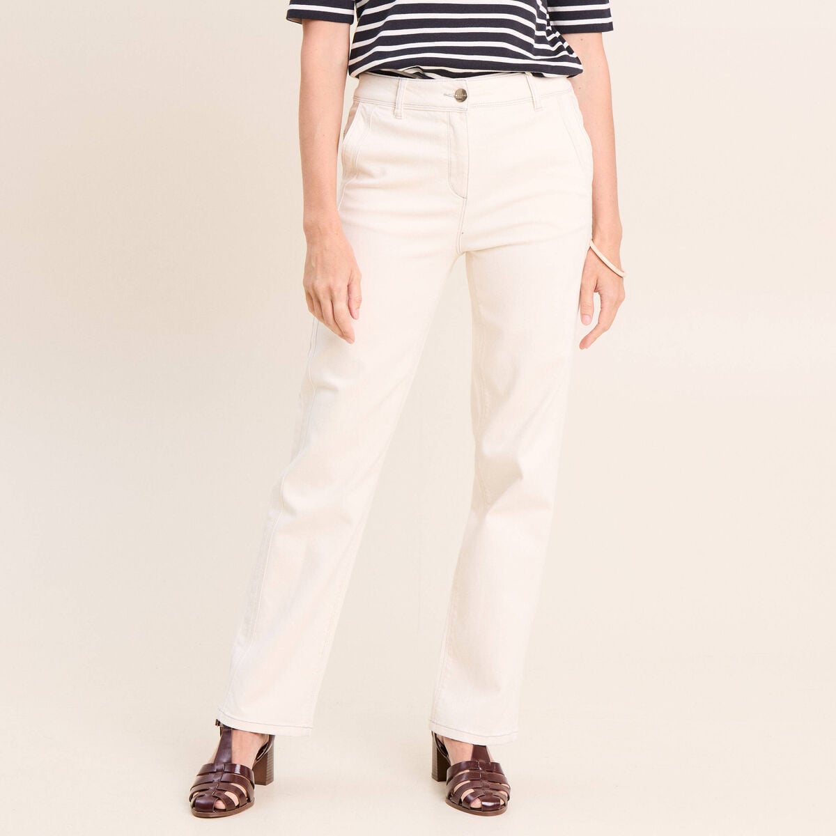 Jean taille haute sable femme