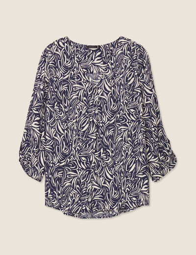 Blouse manches 3/4 bleu femme