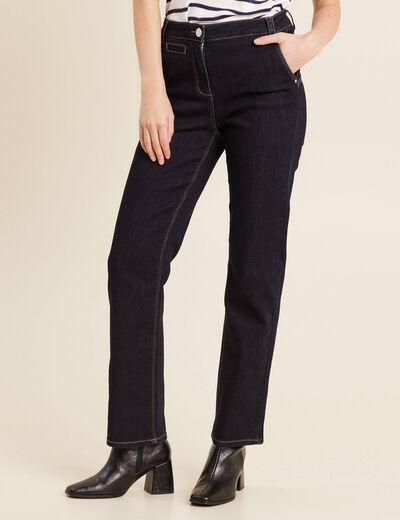 Jean droit taille haute long denim brut femme