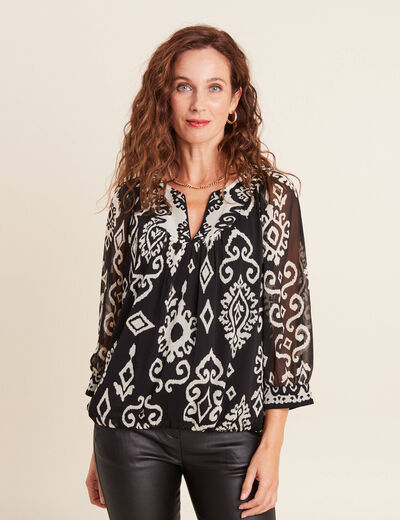 Blouse manches 3/4 noir femme