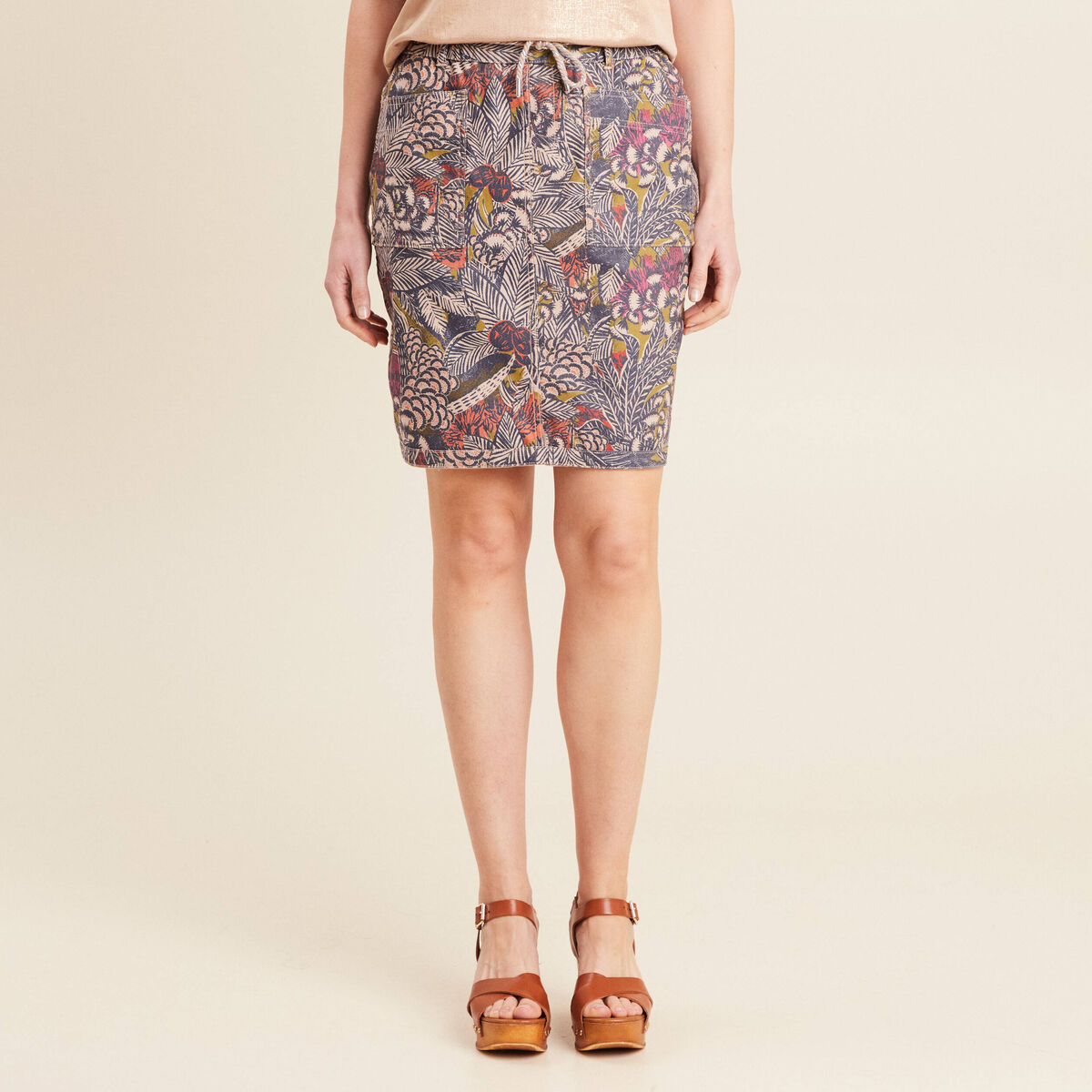 Jupe droite r&eacute;versible 2 poches taupe femme