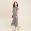 Jupe midi droite satin bleu marine femme