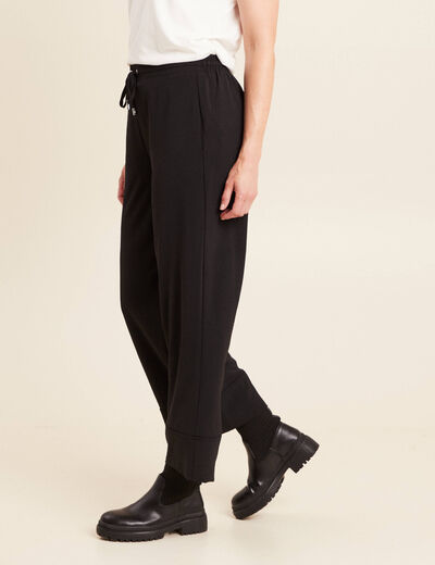 Pantalon large taille haute noir femme