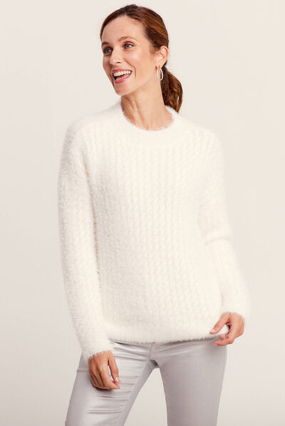 Pull manches longues sequins ecru femme