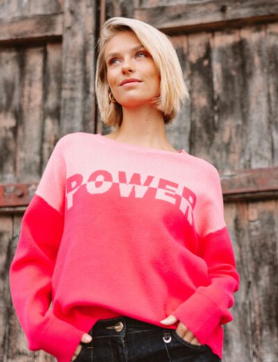 Pull col rond manches longues rose fushia femme