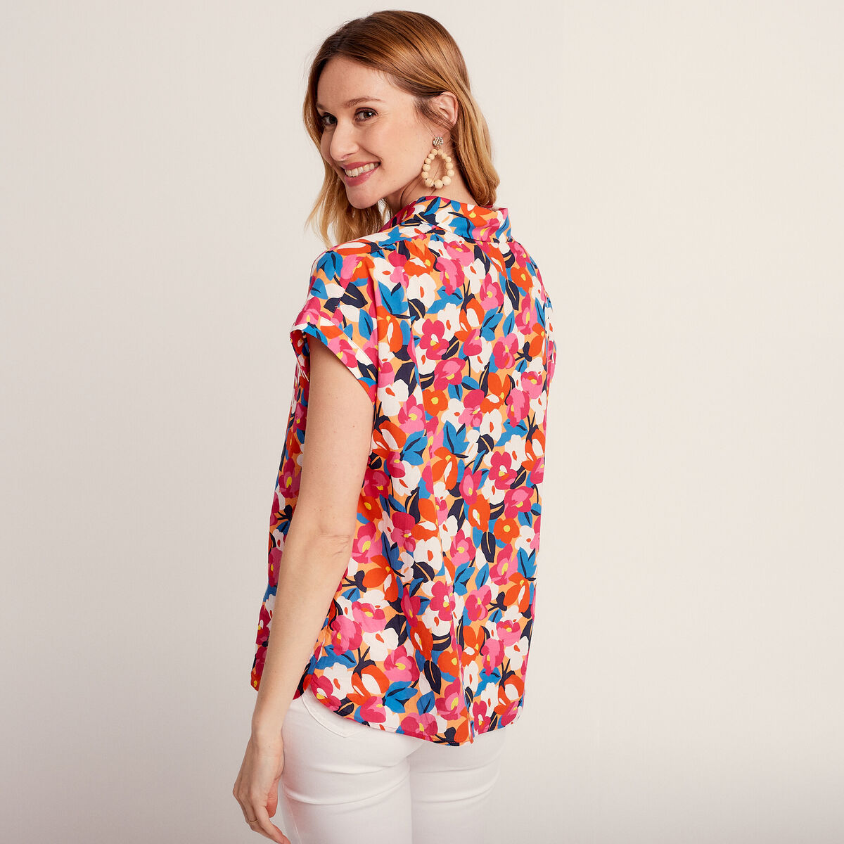 Chemise manches courtes orange femme
