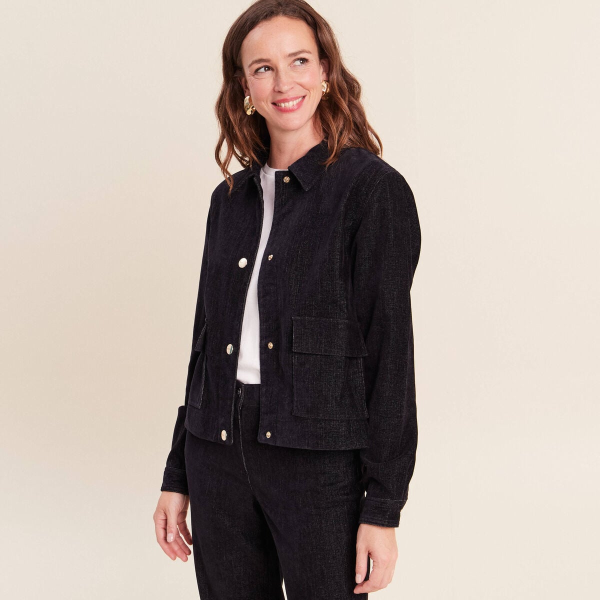 Veste courte droite denim brut femme