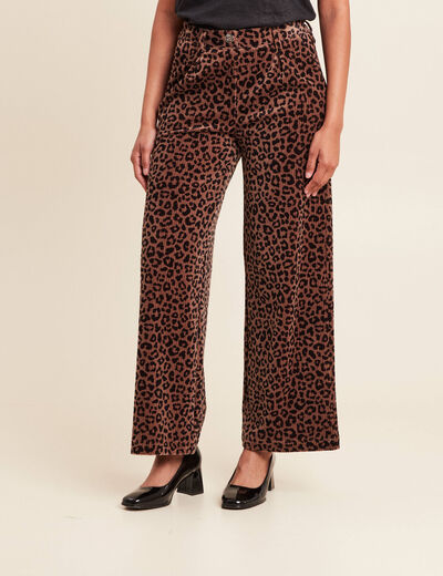 Pantalon large velours marron femme