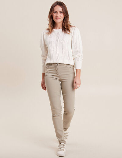 Pull manches longues col rond ecru femme