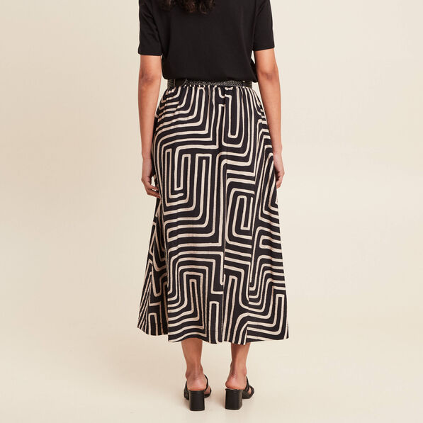 Jupe longue évasée fendue noir femme