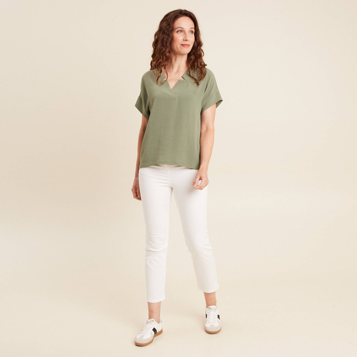 Blouse fluide manches courtes vert clair femme