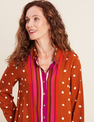 Chemise manches longues marron cognac femme