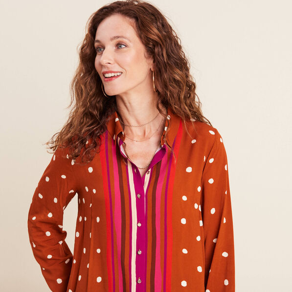 Chemise manches longues marron cognac femme