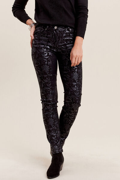 Pantalon ajusté enduit 7/8ème denim noir enduit femme