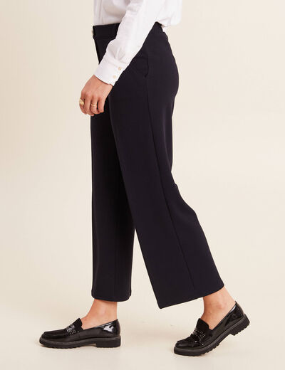 Pantalon coupe large &agrave; pinces bleu fonc&eacute; femme