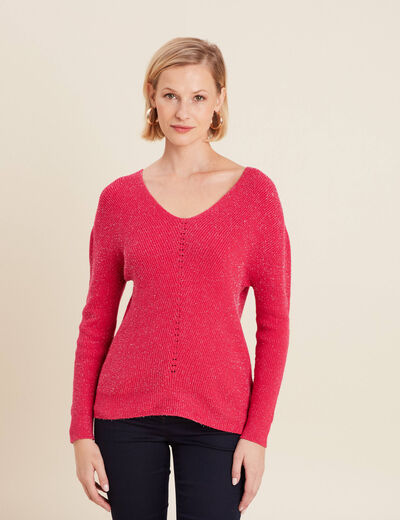 Pull manches longues rose framboise femme