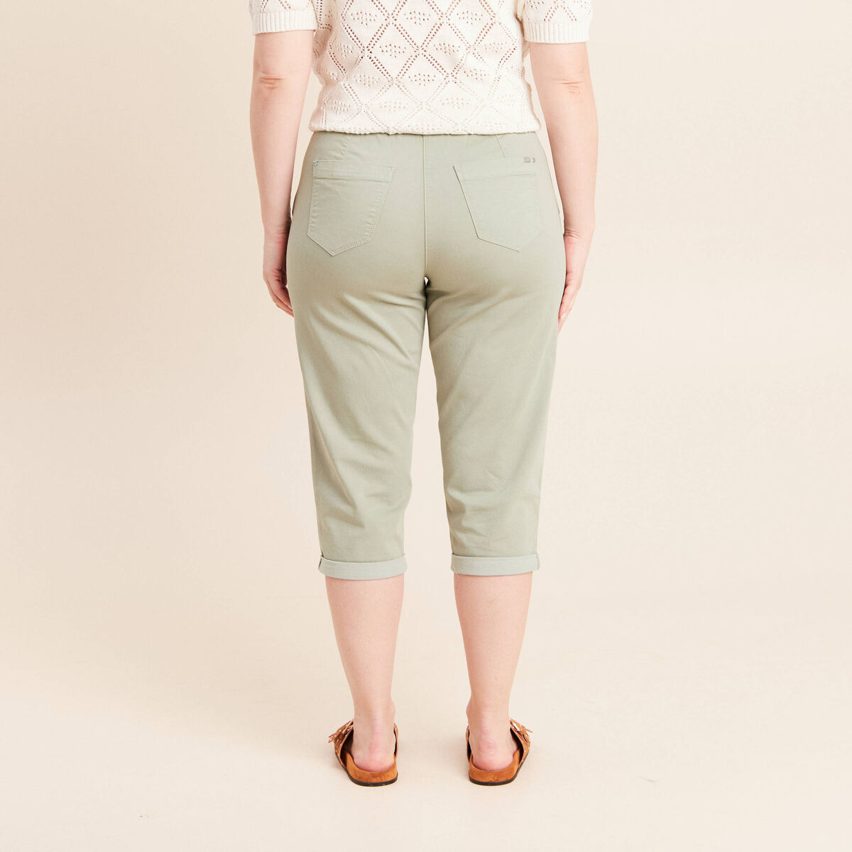 Pantacourt coupe mom large vert clair femme