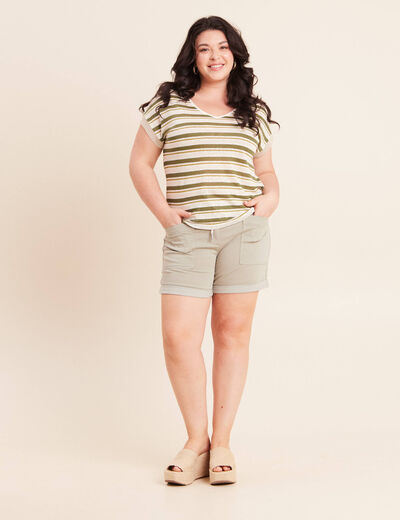 Short droit taille &eacute;lastiqu&eacute;e vert clair femme