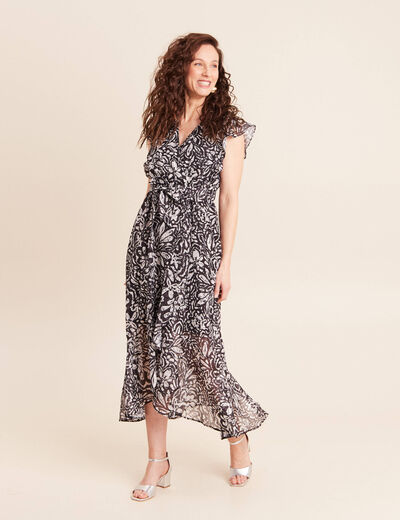 Robe longue portefeuille noir femme