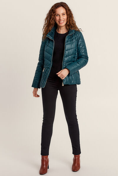 Doudoune courte cintrée déperlante bleu canard femme