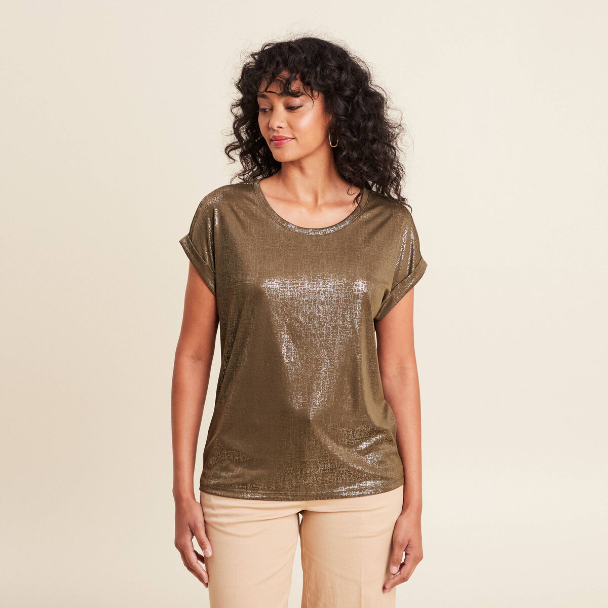 T-shirt manches courtes vert olive femme
