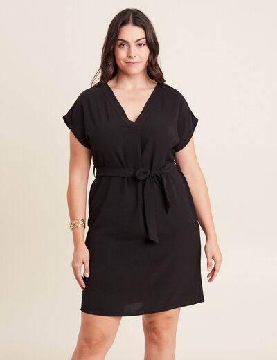 Robe droite col en V noir femme
