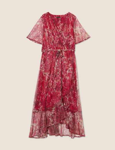 Robe longue portefeuille rose cerise femme