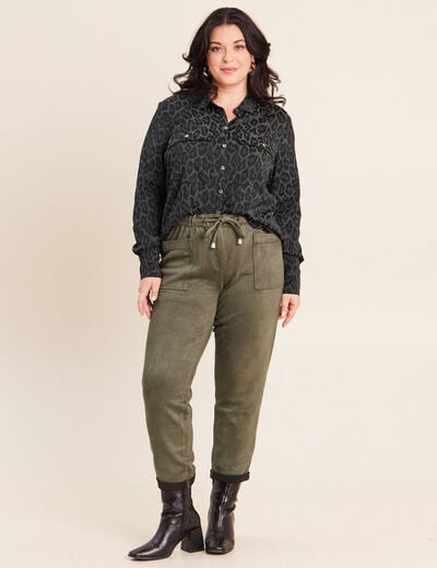 Pantalon coupe mom 7/8&egrave;me vert kaki femme
