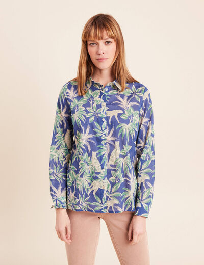 Chemise manches longues bleu femme