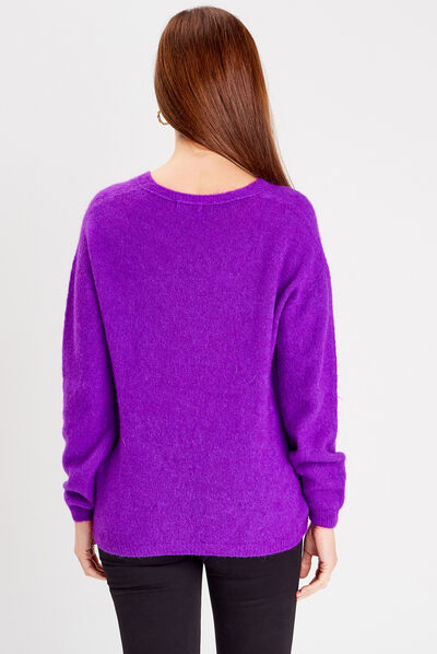 Pull manches longues violet foncé femme