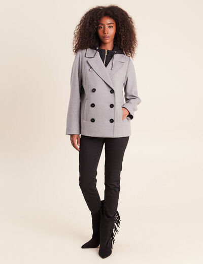 Caban doubl&eacute; avec capuche gris clair femme