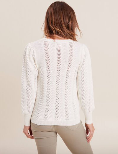 Pull manches longues col rond ecru femme