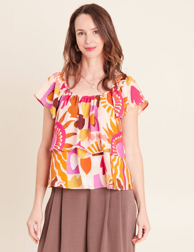Blouse col v manches courtes fluide multicolore femme