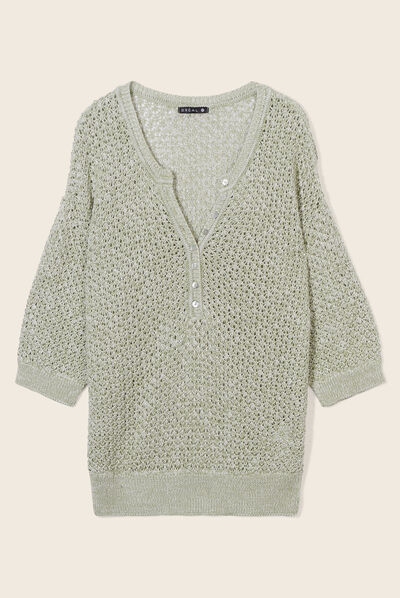 Pull manches 3/4 vert olive femme