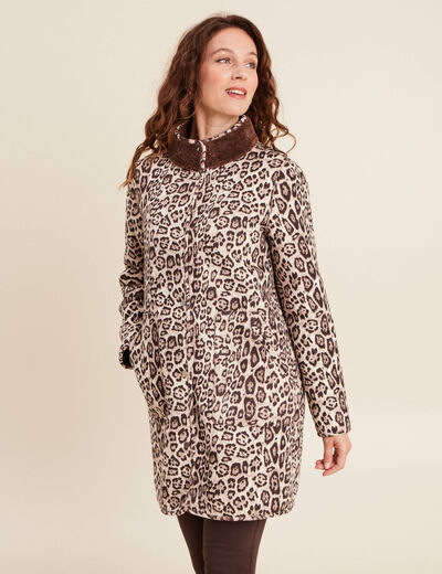 Manteau imprim&eacute; r&eacute;versible marron fonc&eacute; femme