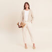 Pantalon coupe chino en lin ceintur&eacute; beige femme