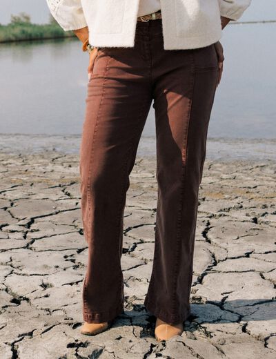 Pantalon bootcut jean ceinture amovible marron foncé femme