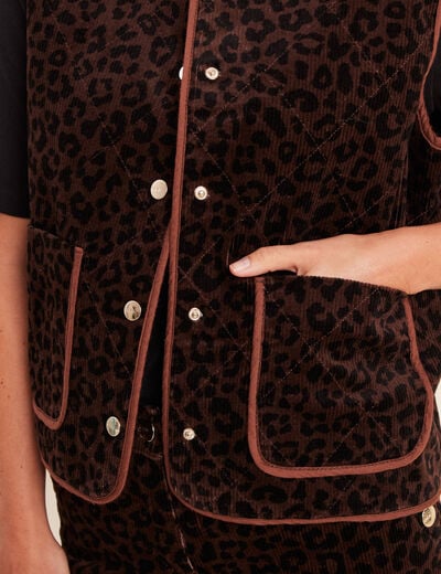 Veste sans manches en velours marron cognac femme