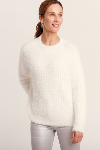 Pull manches longues sequins ecru femme